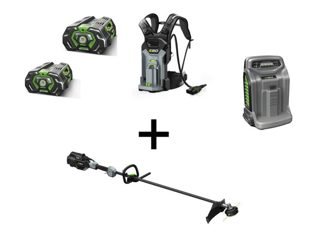 Decespugliatore a Batteria EGO STX 3800 SET con 2 Batterie, una da 7.5 Ah e l'altra da 5.0 Ah, Zaino Porta Batteria BHX 1000 e Caricatore Rapido CH 5500 - Caola