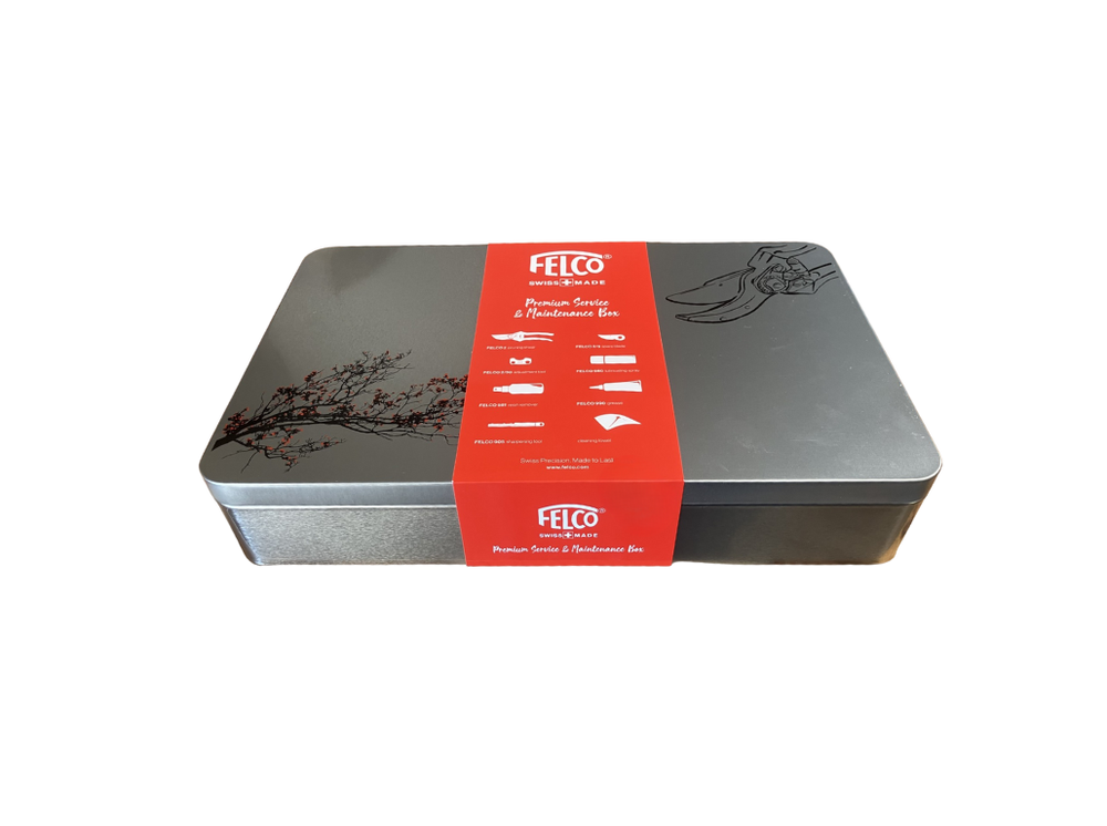 Confezione regalo Set di manutenzione FELCO 933 con cesoia, lama di ricambio, affilatore e accessori originali FELCO.