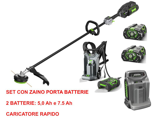 Decespugliatore a Batteria EGO STX 4500 SET con Batteria da 7.5 Ah, Batteria da 5.0 Ah, Zaino Porta Batteria BHX 1000 e Caricatore Rapido CH 5500 - Caola