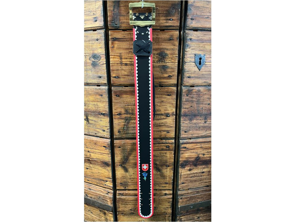 Collare per campana decorato con bandiera svizzera e genziana - Caola