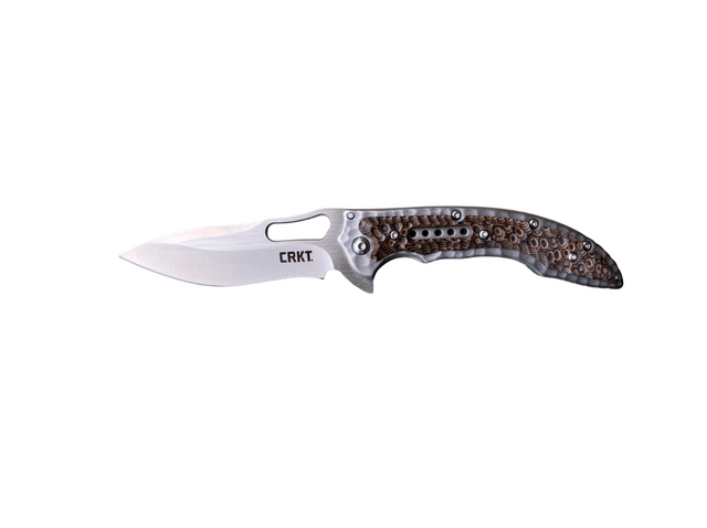 Coltello CRKT Fossil Compact  aperto, con manico in acciaio e G10, design di Flavio Ikoma.