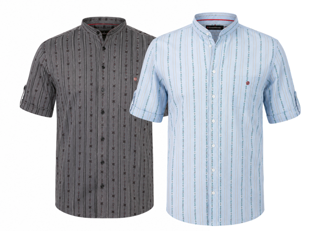 Camicia uomo Edelweiss Cool Max  a manica corta con collo coreano e tasca sul petto
