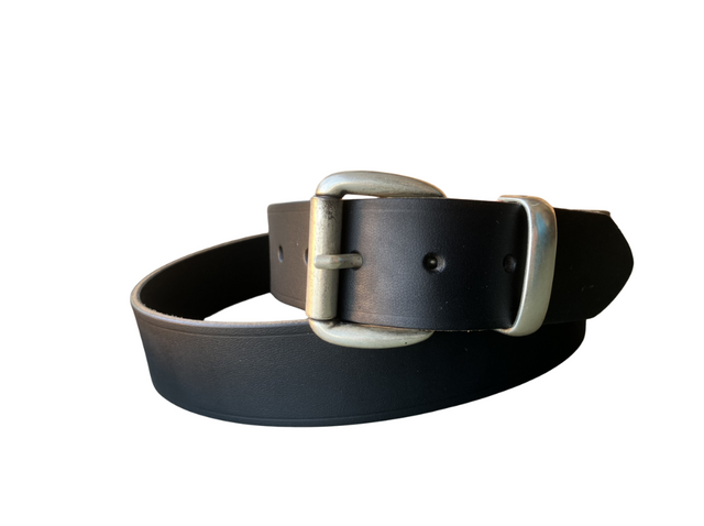 cintura in pelle nera con fibbia argentata 4 cm