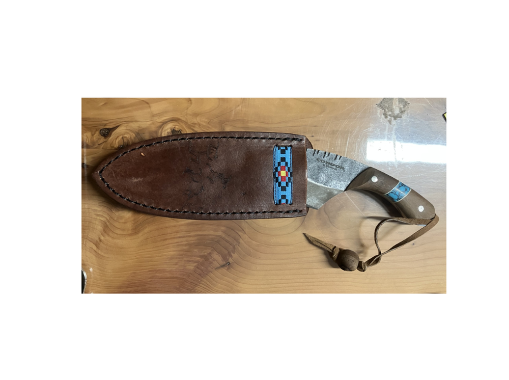 Condor Blue River Skinner coltello skinner a lama fissa in acciaio 440C con manico in legno di noce e inserto turchese con custodia