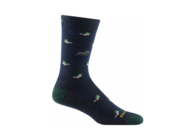 Calze da uomo Darn Tough Ms Duck Duck Moose Crew in lana merino con fantasia alce e anatre
