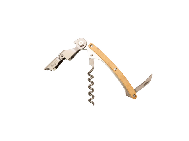 Deejo coltello cavatappi sommelier in legno di ulivo immagine aperto