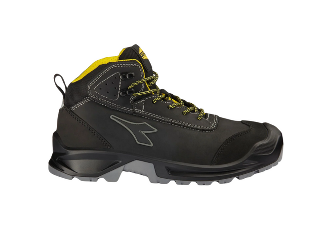 Scarpa da lavoro Diadora Classic Mid S3S FO SC LG SR nera in pelle nabuk con puntale in acciaio e suola antiscivolo immgaine laterale