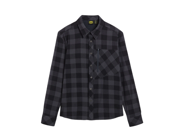 Camicia da lavoro in flanella a quadri slim fit con tasca zip e bottoni a pressione color nero