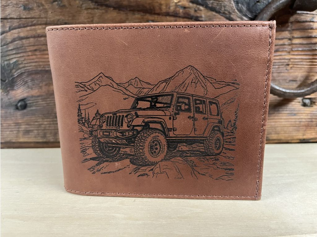 Portafoglio in pelle naturale con decoro JEEP