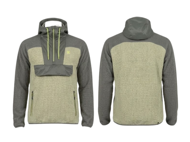 Karpos Pile tecnico da uomo Karpos verde salvia e grigio con cappuccio e mezza zip frontale