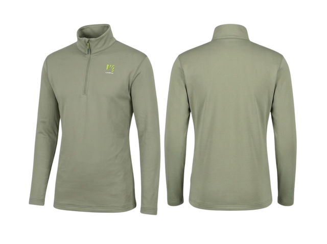 Maglia in pile tecnico da uomo Karpos Pizzocco Evo verde salvia con mezza zip frontale YKK