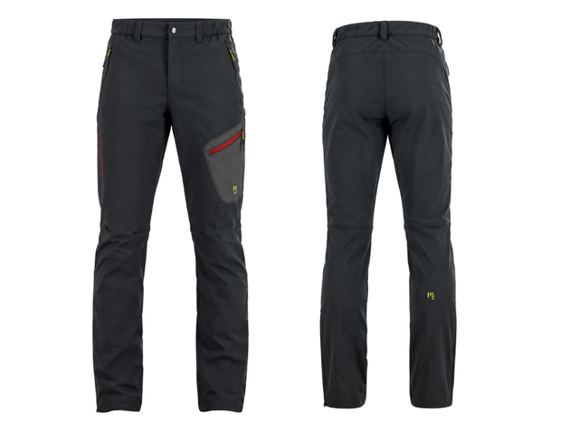 Pantaloni da uomo Karpos Scarnia UP Pant neri, vista posteriore con vita elasticizzata e fondo gamba con cerniera.