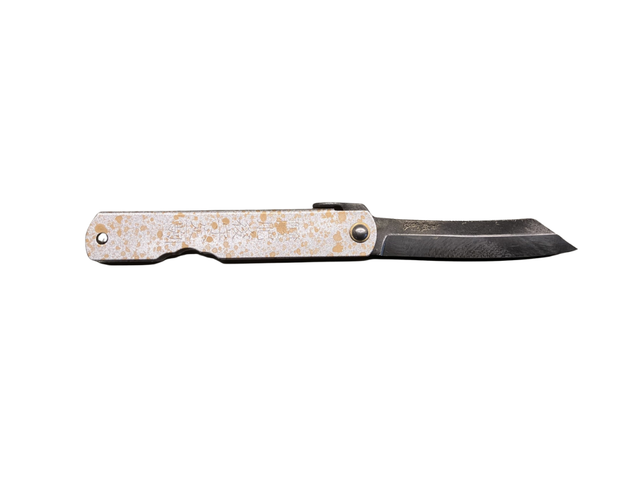 Coltello giapponese pieghevole Higonokami SPE2 Gold-Silver con lama curva in Aogami e manico Gold-Silver