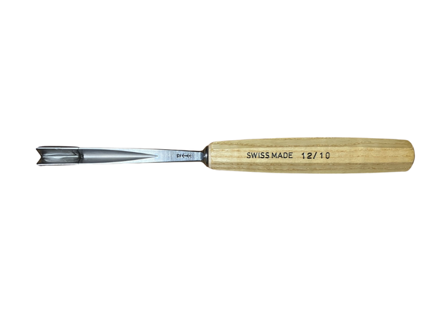 Pfeil sgorbia a V 12/10 mm 60° per intaglio lettere e ornamenti, manico in legno oliato, Made in Switzerland