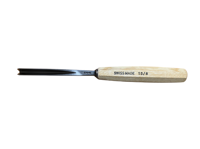 Pfeil sgorbia a V 15/8 mm 45° per intaglio lettere e ornamenti, manico in legno oliato, Made in Switzerland