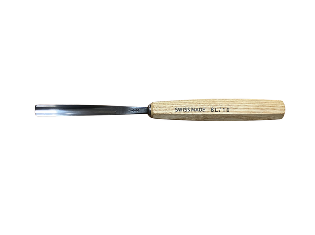 Pfeil sgorbia 8L/10 mm lunga piega profonda per intaglio legno, manico in legno oliato, Made in Switzerland