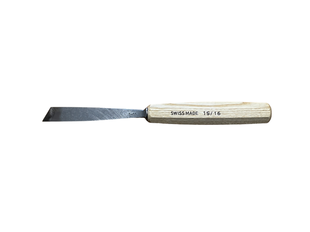 Pfeil scalpello 1s/16 mm obliquo per intaglio legno, doppio smusso, manico in legno oliato, Made in Switzerland