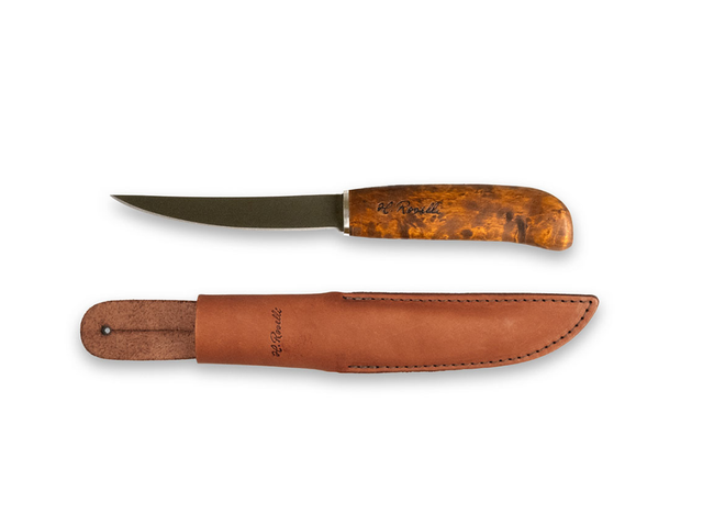 Coltello per filettare Roselli Small Fillet UHC fatto a mano in Finlandia con lama sottile e manico in betulla riccia.