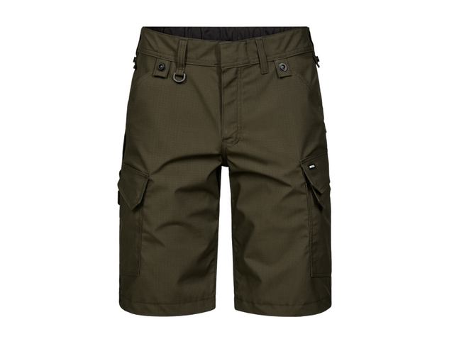 Short da lavoro in tessuto Ripstop con inserti stretch, dotati di tasche multiple, fascia elastica e dettagli funzionali.