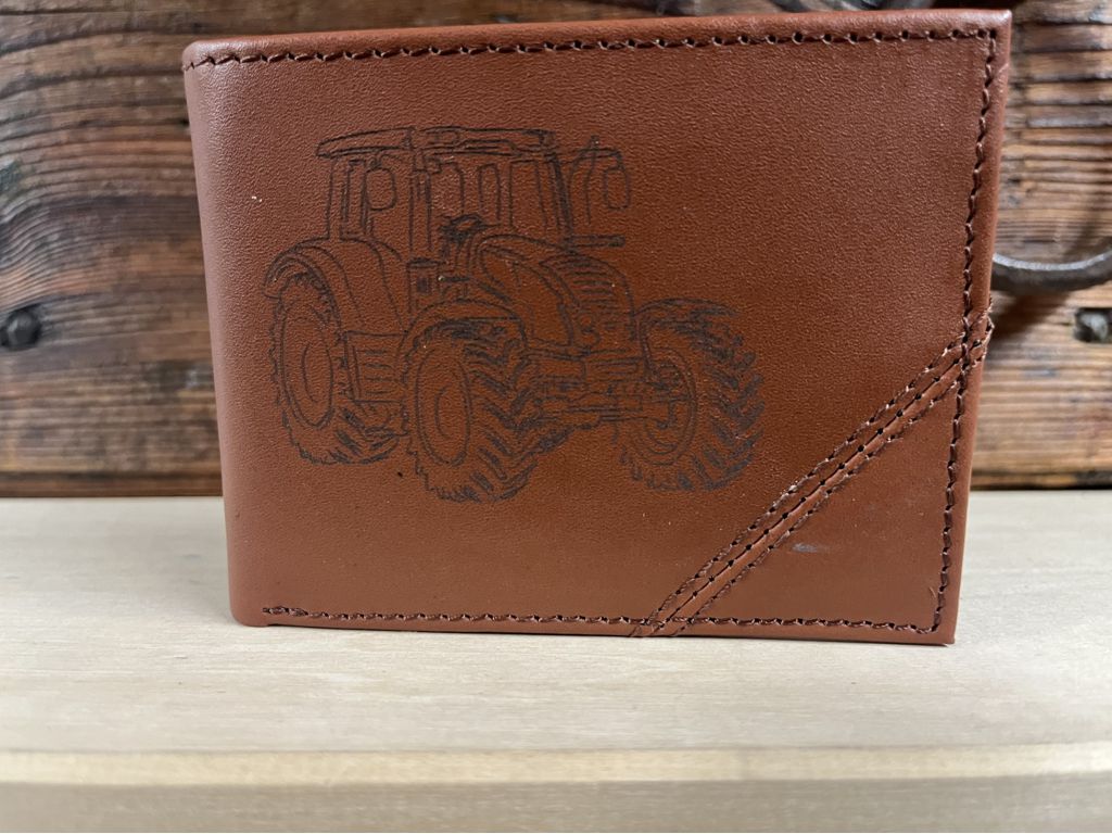 Petit portefeuille en CUIR NATUREL à décor Tracteur