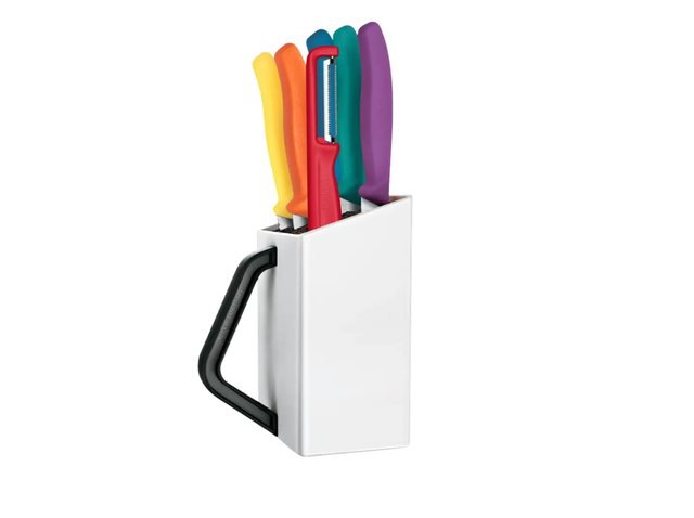 Ceppo da cucina Swiss Classic 7 pezzi con coltelli in acciaio inox e pelaverdure, manico ergonomico, colore bianco, made in Switzerland