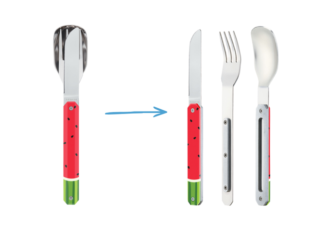 Akinod Anguria — Set posate portatili acciaio 2CR14 con manico policarbonato e design frutta rossa