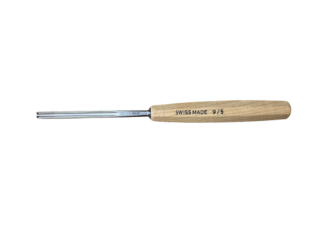 Pfeil sgorbia 9/5 mm curva estremamente profonda per intaglio legno, manico in legno oliato, Made in Switzerland