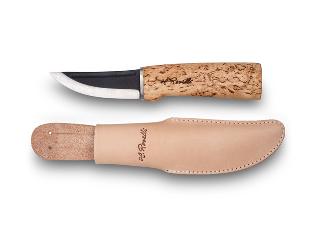 Roselli coltello Coltellofinlandese con lama in acciaio al carbonio e manico in betulla marezzata con fodero