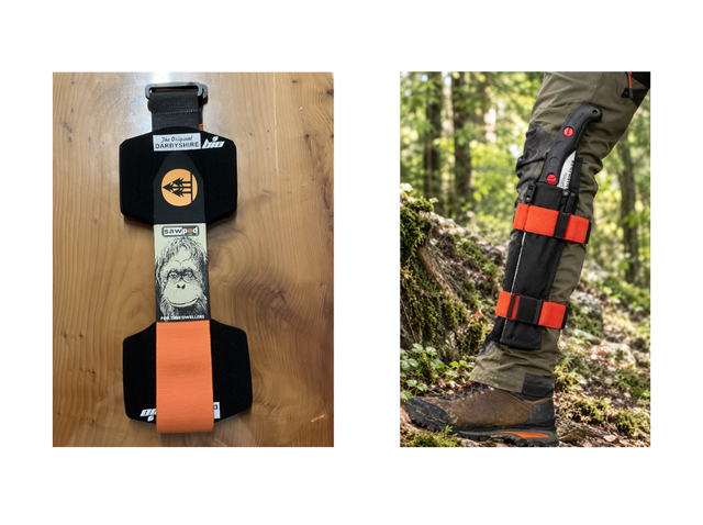 Sawpod, porta-sega da gamba con due cinghie regolabili: pratico e leggero, ideale per lavori forestali e arboricoltura.