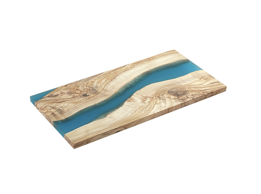 Tagliere in legno d’olivo e resina blu Zassenhaus 45x22 cm, ideale per servire antipasti con stile.