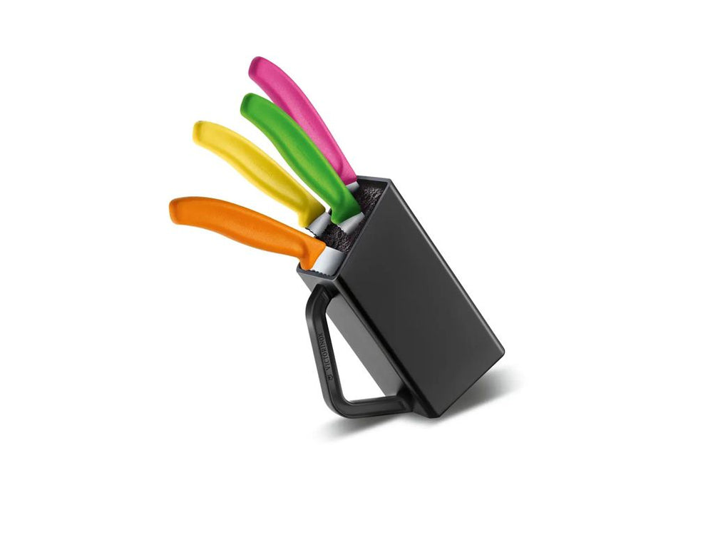 Ceppo con 4 coltelli colorati per pizza e carne Victorinox - Caola