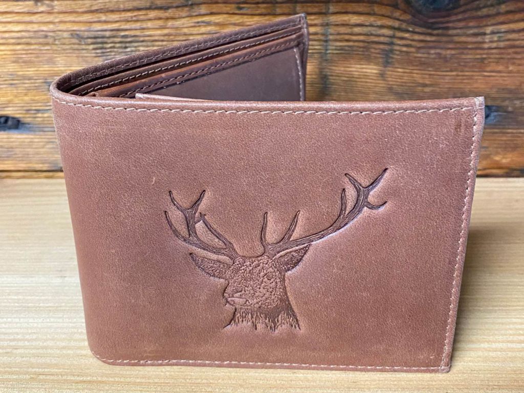 Portefeuille en cuir naturel avec décoration TÊTE DE CERF