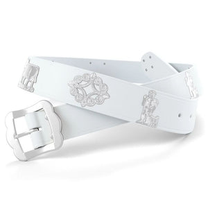 Cintura appenzellesi in cuoio bianco con decorazioni argentate