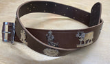 Ceinture Appenzell en cuir marron foncé avec décorations argentées